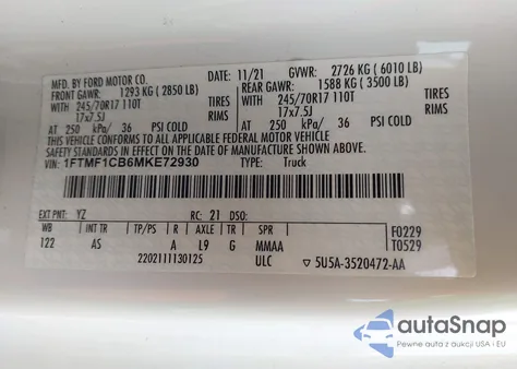 2021 Ford F-150 Xl from USA, damaged, VIN 1FTMF1CB6MKE72930